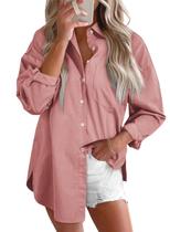 Shacket Astylish, jeans ocidental, decote em V, botão, pêssego, XL