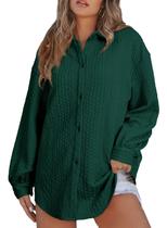 Shacket Astylish para mulher, manga comprida, tricotada em verde escuro