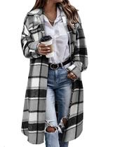 Shacket Coat Himosyber, casual, xadrez, lapela, lã, cinza