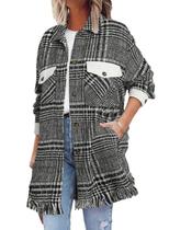 Shacket SHEWIN, casual, xadrez, manga comprida, preta, XXL Shacket SHEWIN, casual, xadrez, manga comprida, preta, XXL