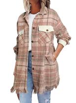 Shacket SHEWIN, casual, xadrez, manga comprida, rosa M