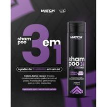 Shampoo 3 em 1 Não Resseca Os Fios 300ml Cabelo e Barba Limpa, Condiciona E Perfuma Match ForMen Shampoo 3 em 1 Não Resseca Os Fios 300ml Cabelo e Barba Limpa, Condiciona E Perfuma Match ForMen