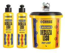 Shampoo 600ml Másc 1Kg Desliza Liso Chikas Escova Perfeita