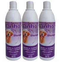 Shampoo Banho Pet 500ml Syntec Kit 3 unid Anti-Pulgas Cães