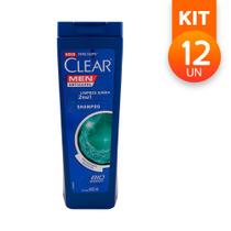 Shampoo Clear Men Anticaspa 2 Em 1 Limpeza Diária com Minerais Bio Booster 400ml (Kit com 12)