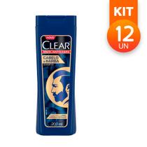 Shampoo Clear Men Anticaspa Cabelo e Barba Ação Tripla Limpa Hidrata e Fortalece 200ml (Kit com 12)