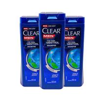 Shampoo Clear Men Anticaspa Ice Cool Menthol Bio Booster Ação Refrescante 200ml (Kit com 3)