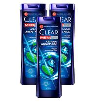 Shampoo Clear Men Ice Cool Menthol 400ml Kit com três unidades Shampoo Clear Men Ice Cool Menthol 400ml Kit com três unidades