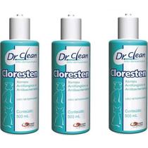 Shampoo Cloresten Antifúngico e Bacteriano Dr.Clean Cães e Gatos 500ml - Kit com 3