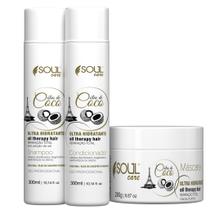 Shampoo Condicionador e Máscara Kit de hidratação Capilar Profissional com Óleo de coco Soul Care