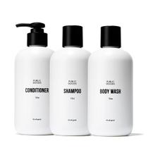Shampoo, condicionador e sabonete líquido Shower Essentials Public Goods