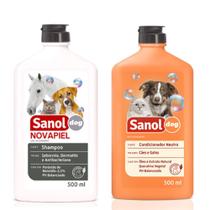 Shampoo de Alergia para cães Peróxido de Benzoila Bactericida Seborreico Novapiel e Condicionador Neutro Sanol Cachorro e Gatos