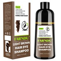 Shampoo de tintura de cabelo Farndu Light Brown 100% cinza com cobertura 180mL