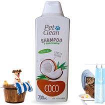 Shampoo e condicionador Coco Cães e Gatos pelos macios Pet Clean