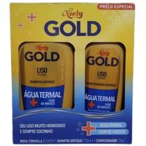 Shampoo e Condicionador Niely Gold Liso Pleno Água Termal + Flor de Hibisco