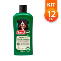 Shampoo e Condicionador Para Cães Sanol 2 em 1 Anti Odores Ativos de Capim Limão 500ml (Kit com 12) - SANOL DOG