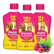 Shampoo e Condicionador Pet Kiss 2 em 1 Tutti Frutti para Pets Kit 3x500ml