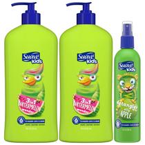Shampoo e condicionador Suave Kids 3 em 1, pacote com 2 unidades Watermelon Wonder e spray desembaraçante para crianças, Silly Apple, testado dermatologicamente e sem lágrimas Shampoo e condicionador Suave Kids 3 em 1, pacote com 2 unidades Watermelon Wonder e spray desembaraçante para crianças, Silly Apple, testado dermatologicamente e sem lágrimas