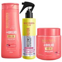 Shampoo e Máscara +Brilho e Spray Reconstrutor Bio Extratus
