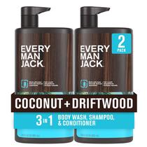 Shampoo Every Man Jack 3 em 1 Coco e Madeira Flutuante 2 Unidades 852 ml