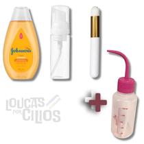 Shampoo Johnson's + Pincel De Limpeza + Frasco Pump Espumador Kit Higienização Alongamento de cilios Entrega Imediata