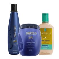 Shampoo Máscara e Creme Silicone Cachos Linha A Aneethun