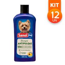 Shampoo Sanol Dog Anti Pulgas Girassol e Ylang Ylang Para Cães 500ml (Kit com 12)