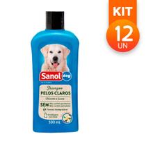 Shampoo Sanol Dog Pelos Claros Eficiente e Suave Fórmula Biodegradável 500ml (Kit com 12)