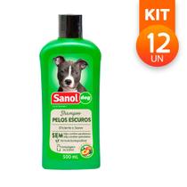 Shampoo Sanol Para Cães Pelos Escuros Extrato de Pessêgo Uso Veterinário 500ml (Kit com 12)