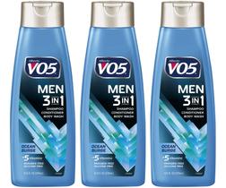Shampoo VO5 Men 3 em 1 Ocean Surge 370 ml, pacote com 3