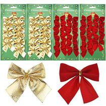 Shappy 48 peças pequenos arcos vermelhos para a árvore de Natal, vermelho e dourado mini fita arcos ornamentos artesanato para grinaldas de Natal decoração da árvore