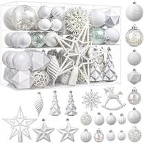 SHareconn 100pcs bolas de Natal enfeites conjunto, shatterproof plástico enfeites decorativos para a árvore de Natal decoração de festa de casamento de fim de ano, branco