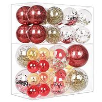 SHareconn 46pcs bolas de Natal enfeites conjunto, plástico à prova de quebra claro enfeites decorativos para a árvore de Natal decoração de festa de casamento de Natal com ganchos incluídos, vermelho e ouro