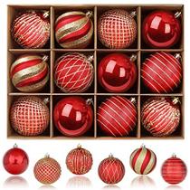 SHareconn 80MM/3.15 polegadas bolas de Natal enfeites 2022, 12PCS colorido à prova de quebra plástico decorativo pendurado enfeites conjunto para a árvore de Natal decoração de festa de Natal decoração de casamento com gancho, vermelho