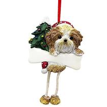 Shih Tzu Ornament Filhote de Cachorro Corte com "Dangling Legs" Exclusivo Pintado à Mão e Ornamento de Natal Facilmente Personalizado