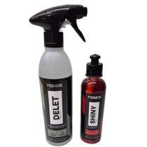 Shiny 240ml Revitalizador de Pneus + Delet 500ml Descontaminante de Pneus e Borrachas Shiny 240ml Revitalizador de Pneus + Delet 500ml Descontaminante de Pneus e Borrachas