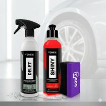 Shiny Restaurador + Delet Desengraxante + Aplicador Roxo Kit Completo Automotivo -