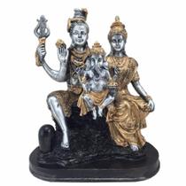 Shiva Parvati E Ganesha Estátua Família Indiano Prata E Ouro