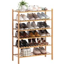Shoe Rack BMOSU, organizador de armazenamento empilhável de bambu de 6 camadas