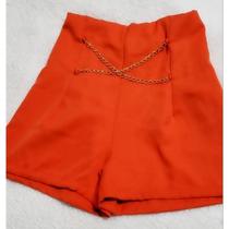 Short Alfaiataria com Corrente Tecido Premium de Linho Duna Lançamento -Moda Blogueira