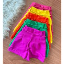 Short Alfaiataria Fabi Feminino com zíper na lateral Azul Verde Rosa Tamanho PMG