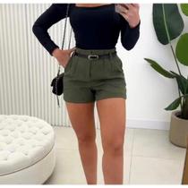 Short Alfaiataria Feminino Com Cinto Cintura Alta Cinto Fino Cintinho