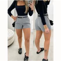 Short Alfaiataria Feminino Com Cinto Cintura Alta Cinto Fino Cintinho