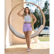 Short Alfaiataria Feminino Com Cinto Cintura Alta Cinto Fino Cintinho