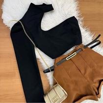 Short Alfaiataria Feminino Com Cinto Cintura Alta Cinto Fino Cintinho