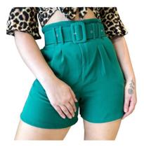 Short Alfaiataria Feminino Com Cinto Cintura Alta Com Bolsos