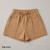 Short Alfaiataria Feminino com Nervura e Bolsos Frente em Crepe com Elástico no Cós Alto. Cor:AreiaTamanho:38 Short Alfaiataria Feminino com Nervura e Bolsos Frente em Crepe com Elástico no Cós Alto. Cor:AreiaTamanho:38