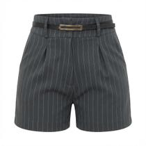 Short Alfaiataria Feminino Risca de Giz Cinto Incluso Verão Short Alfaiataria Feminino Risca de Giz Cinto Incluso Verão