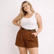 Short Alfaiataria Plus Size Feminino Viscolinho Cintura Alta Com Zíper Lateral Com Cinto Alfaiataria Short Alfaiataria Plus Size Feminino Viscolinho Cintura Alta Com Zíper Lateral Com Cinto Alfaiataria