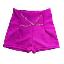 Short Alfaiataria Plus Size (G1-G3) com Corrente - Tecido de Linho Premium - Moda Blogueira